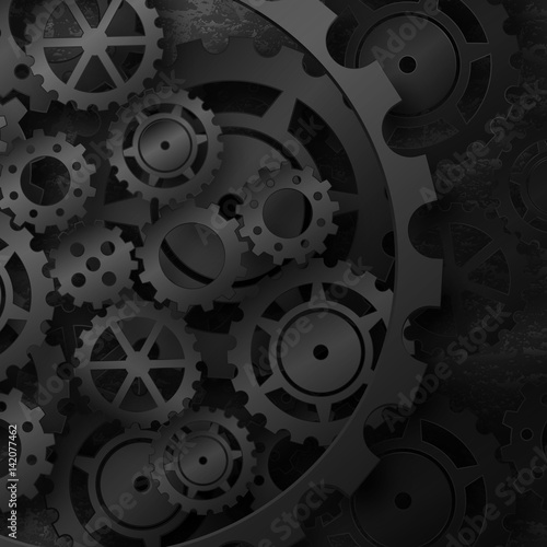 gear mechanism on the background of black brick wall
