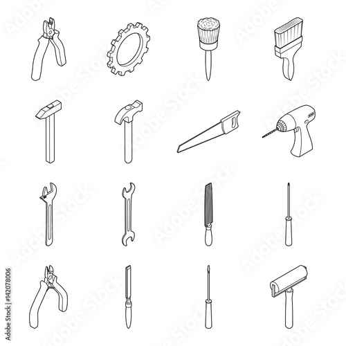 Set of icons of tools for repair and construction