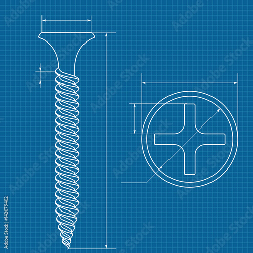 Wood screw. Outline icon. Phillips flat head