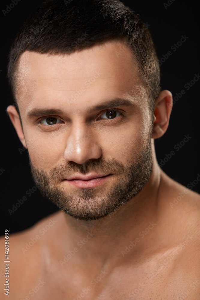 Fototapeta premium Closeup Portrait Of Handsome Sexy Man With Beautiful Face