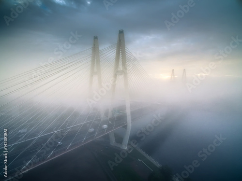 The bridge in the fog. St. Petersburg.