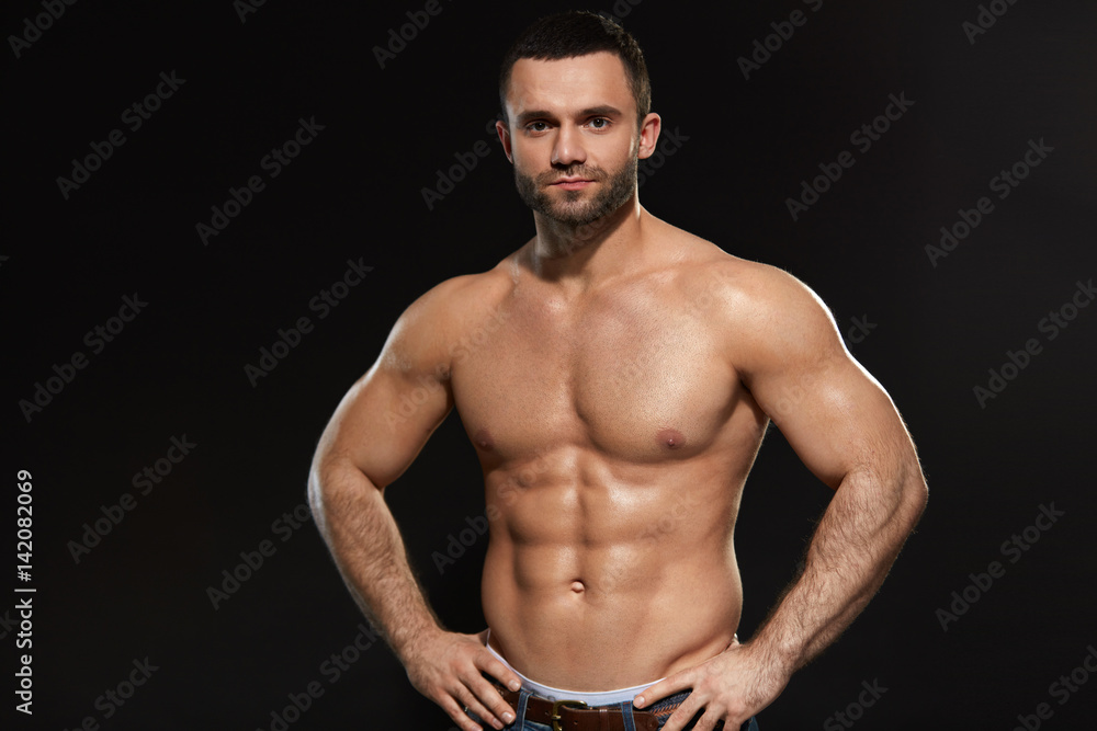 Portrait Of Sexy Young Man With Trained Hot Body. Bodybuilding