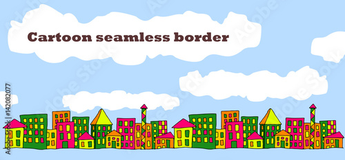 Cartoon funny town. Vector seamless border