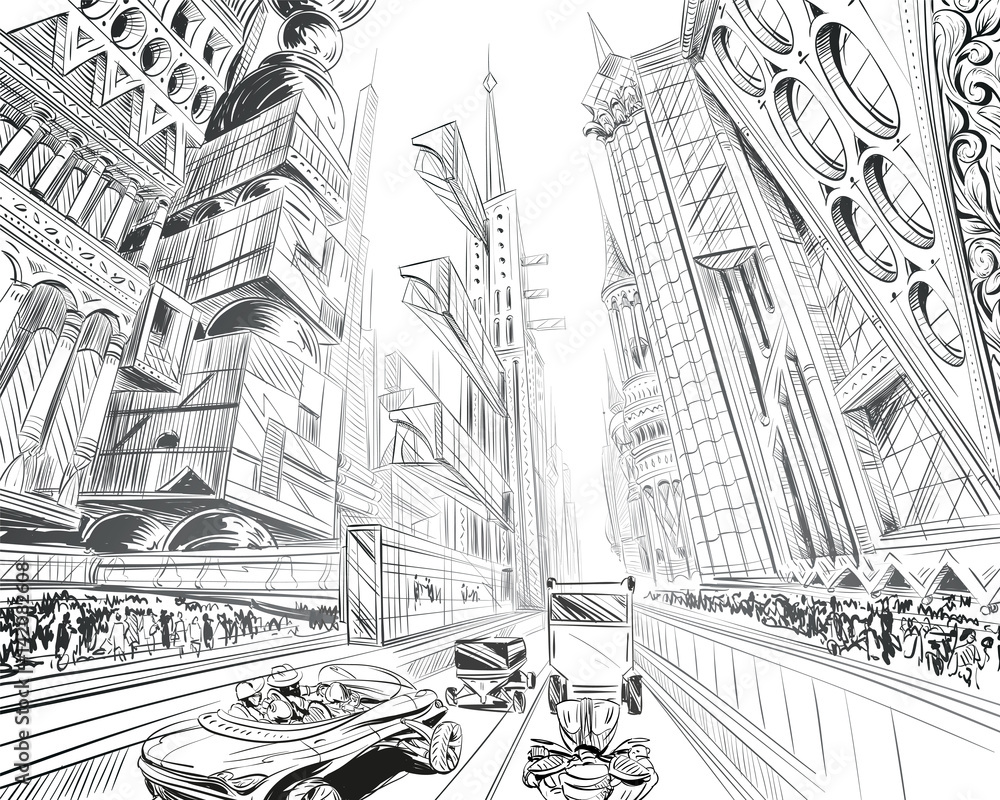 Futuristic Surreal Urban Modern Architecture Pencil Drawing Style Fantasy  Alien City Stock Illustration  Illustration of grunge doodle 266731178