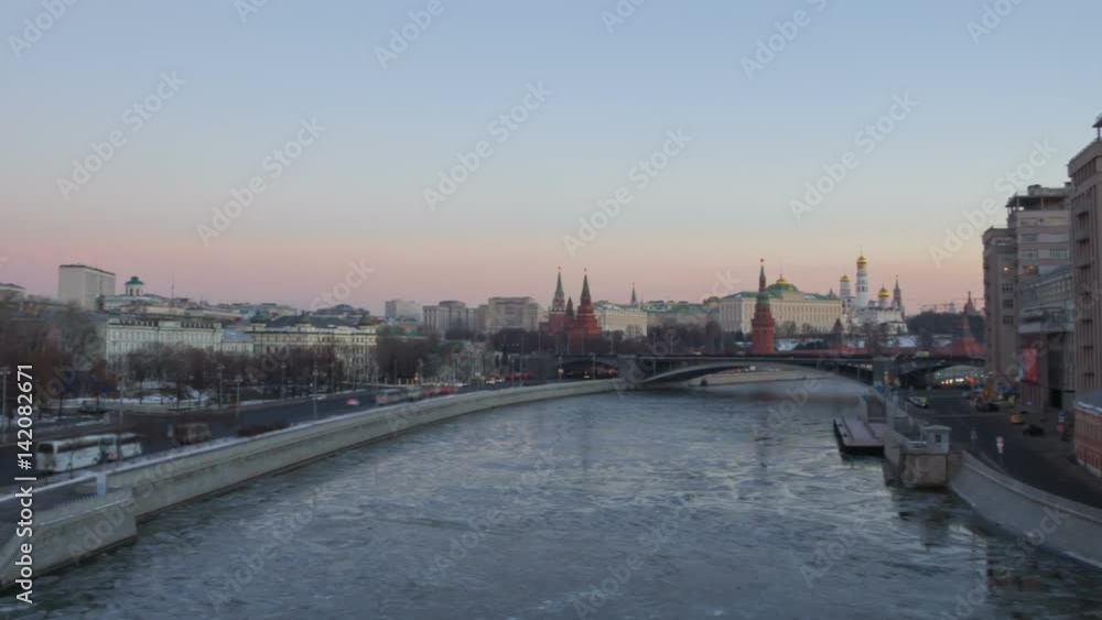 Moscow Kremlin sunrise panoramic motion timelapse Moscow Kremlin sunrise panoramic motion timelapse