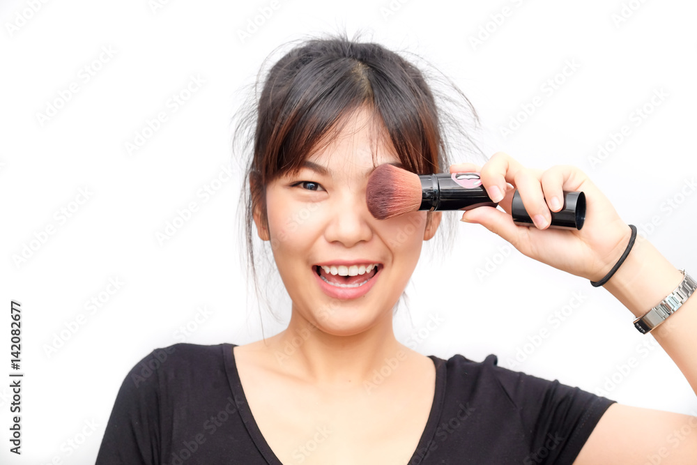 Stylist women with fashion make up brushes Stylist women with fashion make up brushes