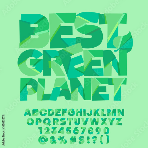 Vector eco banner Best green planet. Vector set of colorful letters, numbers and symbols