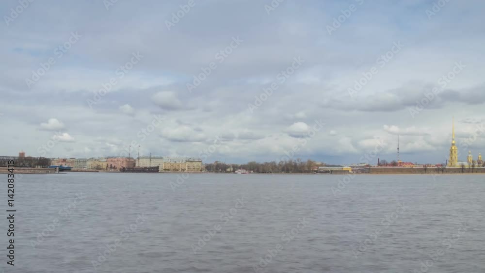 Palace Embankment motion timelapse day Peter and Paul Fortress view Palace Embankment motion timelapse day Peter and Paul Fortress view
