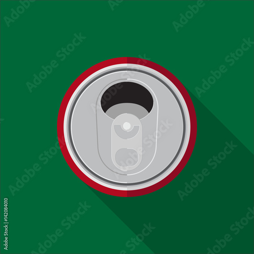 Soft drink can, top view vector flat design.