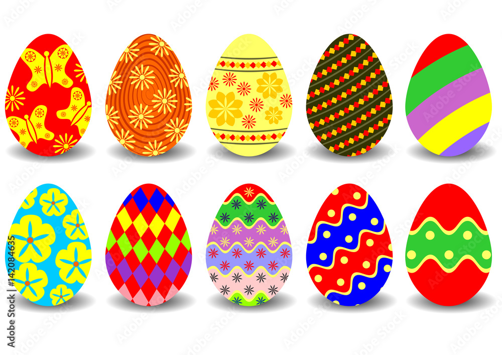 Easter eggs set, isolated on white background.