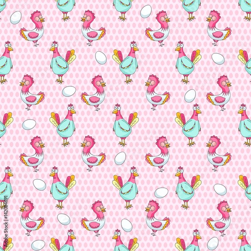 Seamless vector pattern with eggs and chicks