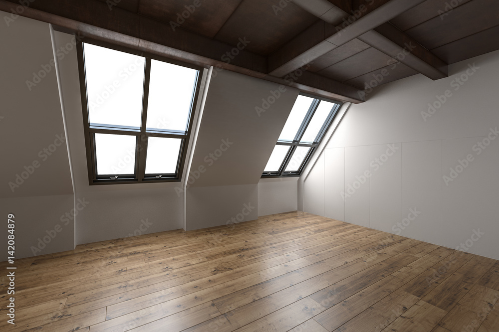 Obraz premium Empty interior of a converted attic