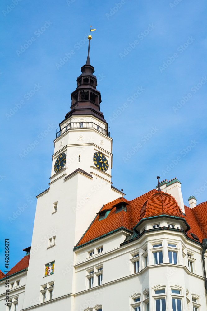 Town hall / City hall, The Upper square, Opava, Silesia, Czech Republic / Czechia - main touristic landmark  of the town, building of municipality with watchtower ( hlaska )
