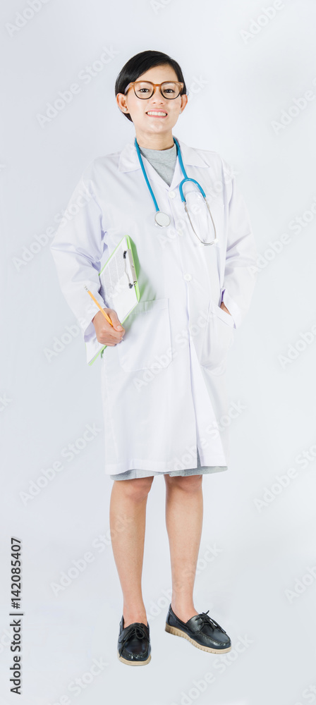 portrait of Asia women doctor on plain background. portrait of Asia women doctor on plain background.