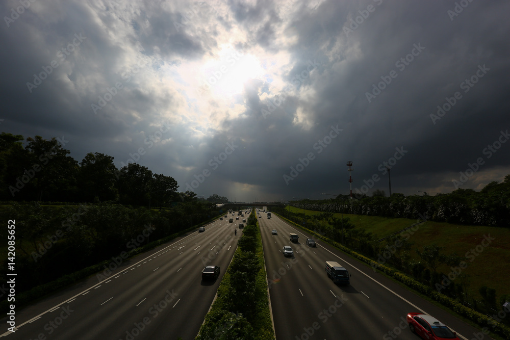 Stormy afternoon along the Tampines Expressway in Singapore