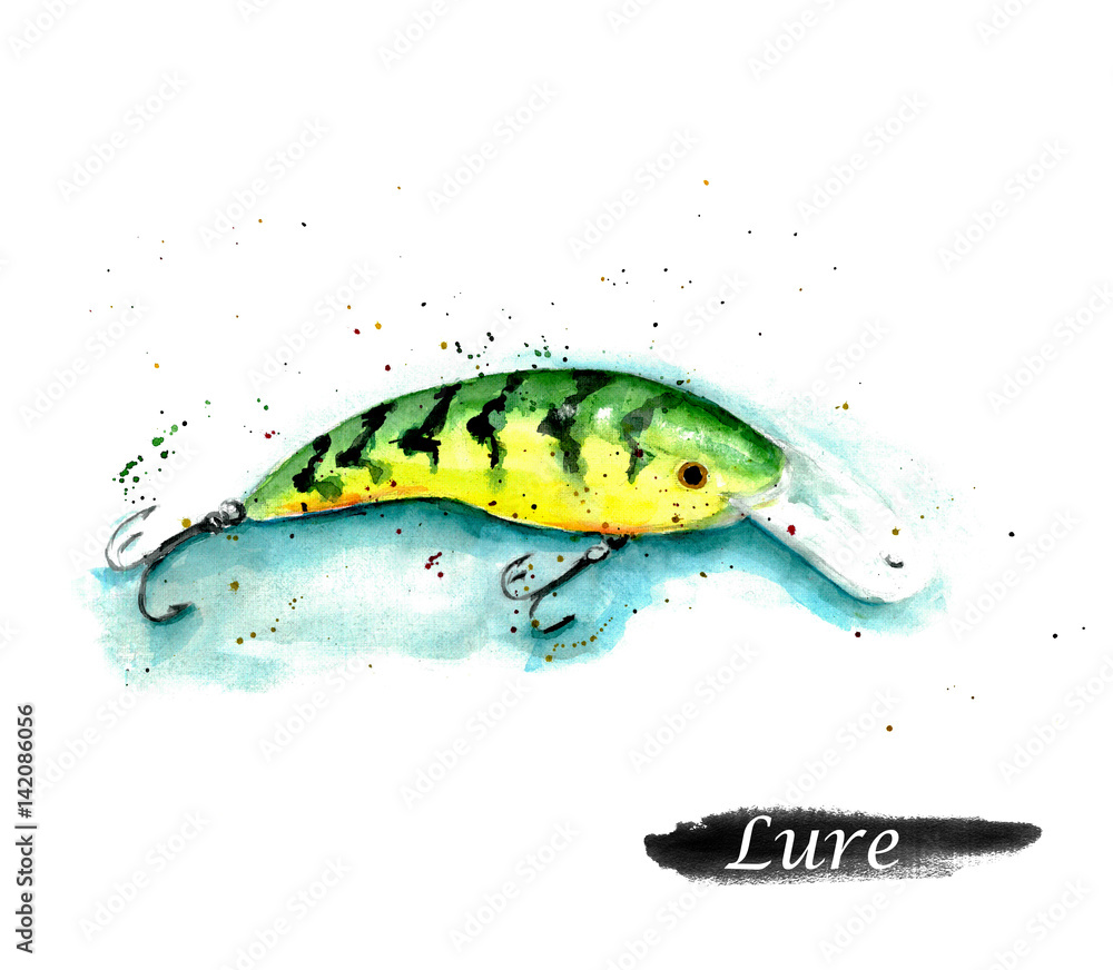 Fishing lure. Watercolor wobbler illustration. Fishing bait illustration.  Stock Illustration