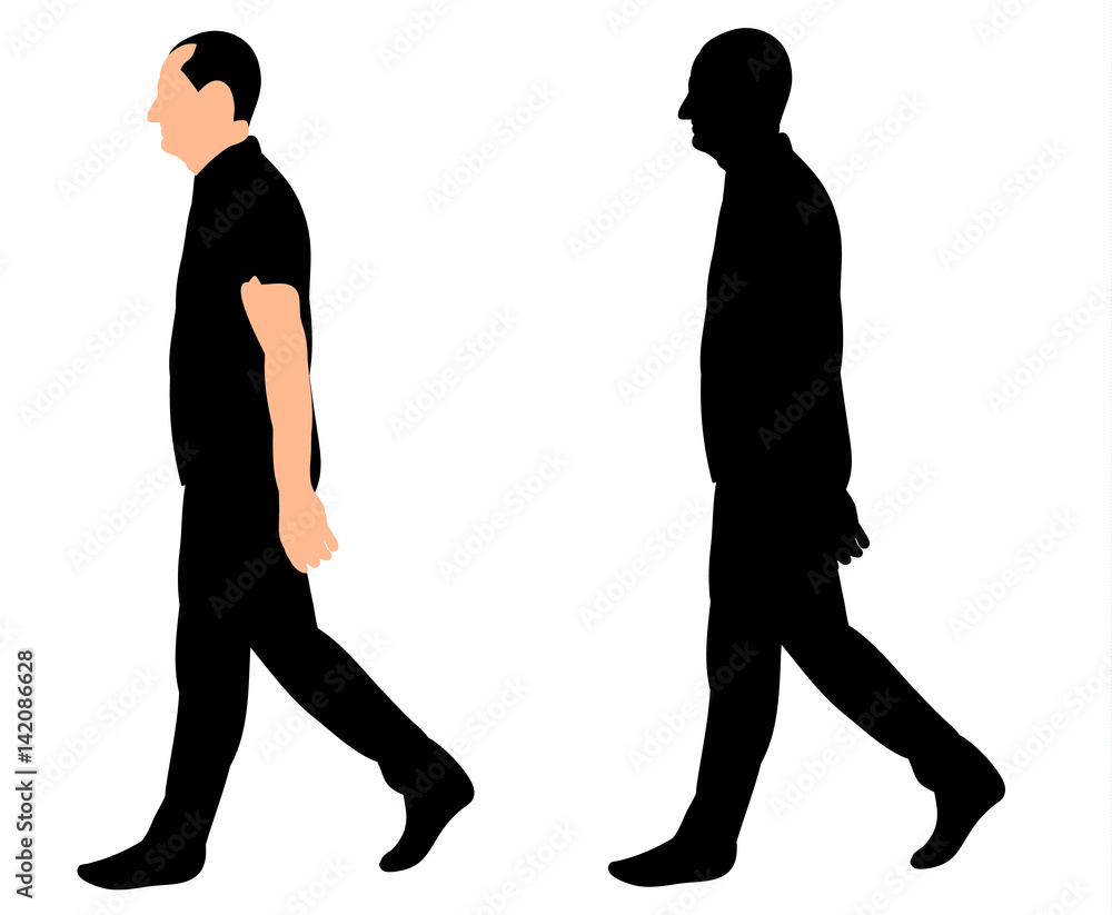  black silhouette of a man walking, side view