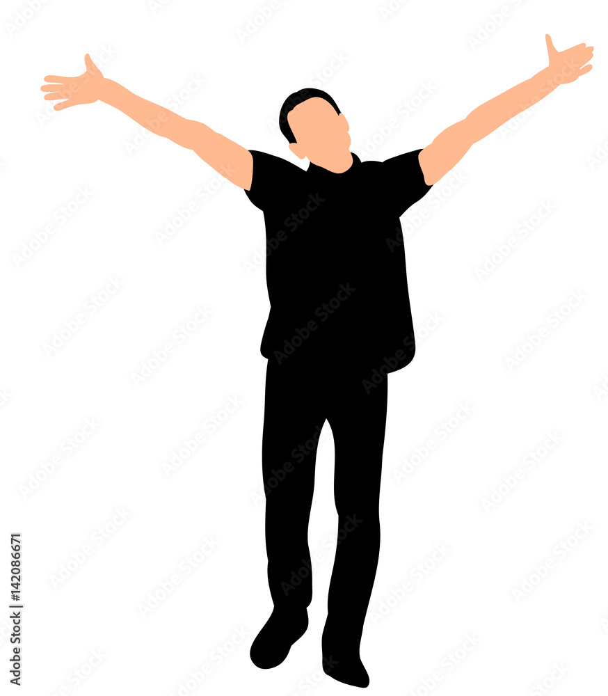 vector, black silhouette of the man is happy, hands up vector, black silhouette of the man is happy, hands up