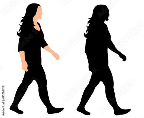 vector, black silhouette of a girl walking, side view