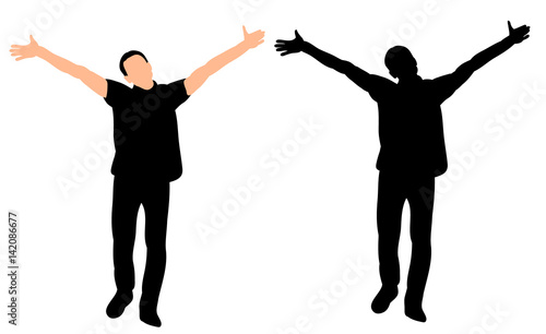 silhouette of the man is happy, hands up