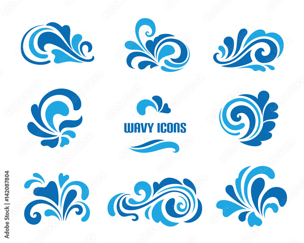 Wave icons, set of decorative swirls Wave icons, set of decorative swirls