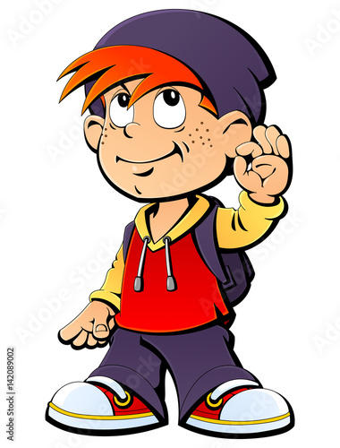 A mischievous red-haired boy. Gesture Ok. From a large set of mascots.