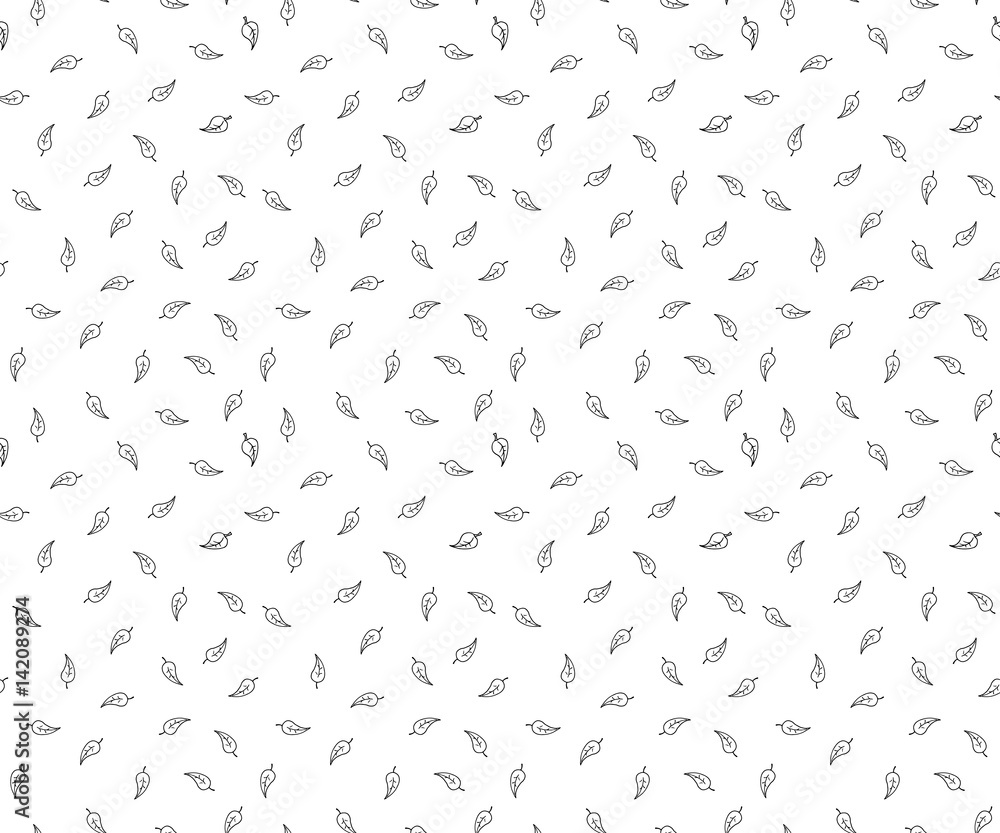 Leaves seamless pattern in doodle style.Hand drawn