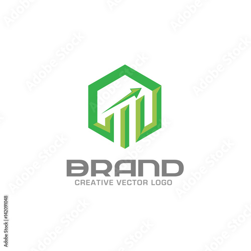 Business finance logo. Arrows and info graphic bar logo, vector logo concept. Business economic logo