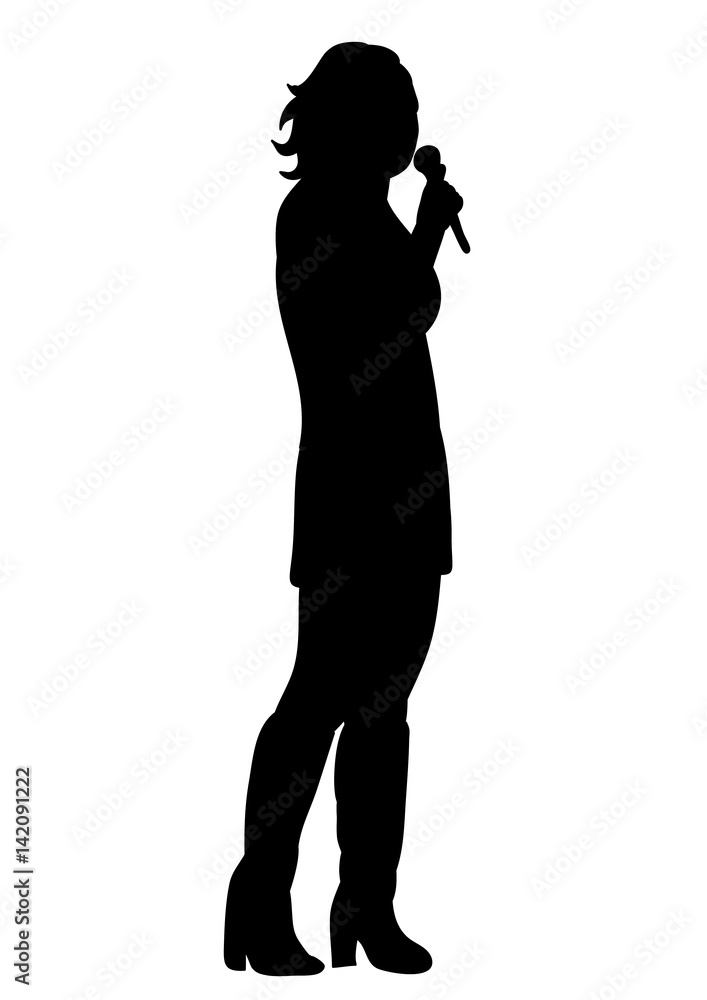 Silhouette of a girl singing, microphone, vector, Silhouette of a girl singing, microphone, vector,