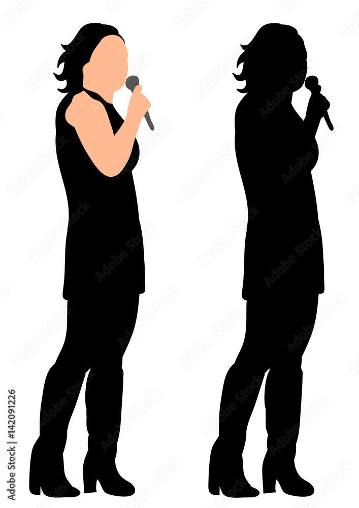 Silhouette of a girl singing, microphone, vector, concert
