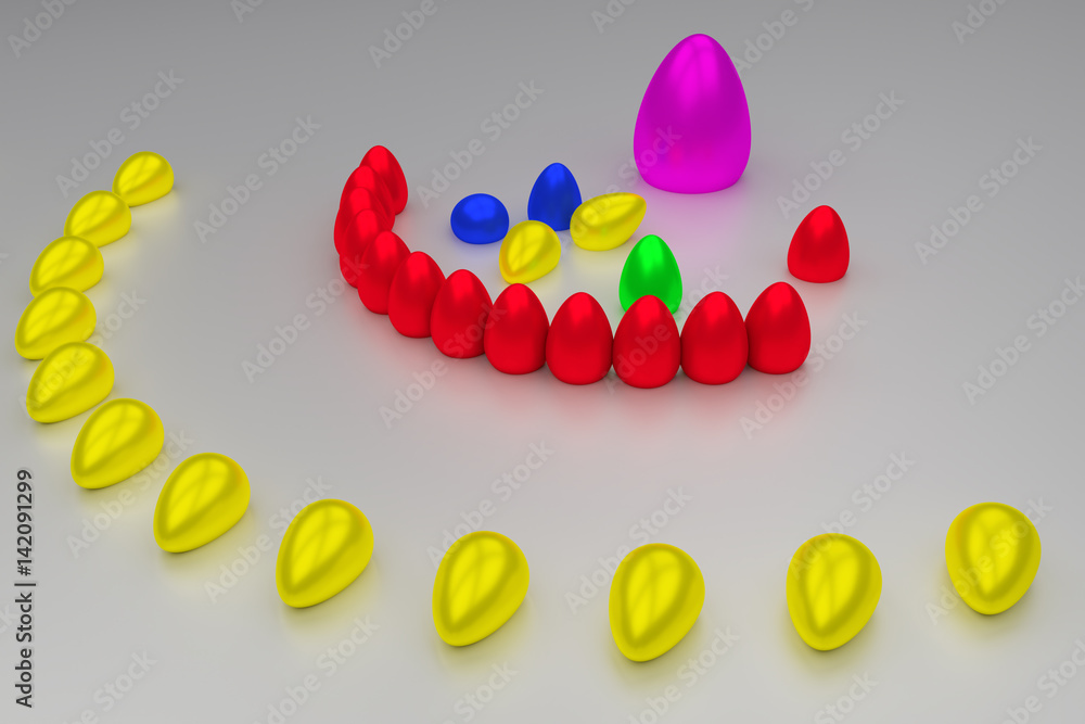 3D-Rendering von gefärbten Eiern auf weißer Oberfläche
3D-Rendering von gefärbten Eiern auf weißer Oberfläche