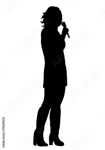 Silhouette of a girl singing, microphone, vector,