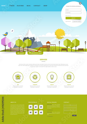 Green Colorful Eco Website Template, Vector Illustration.