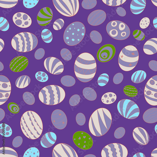 Illustration for the holiday of Easter. Pattern with the image of Easter eggs on a background of purple color.