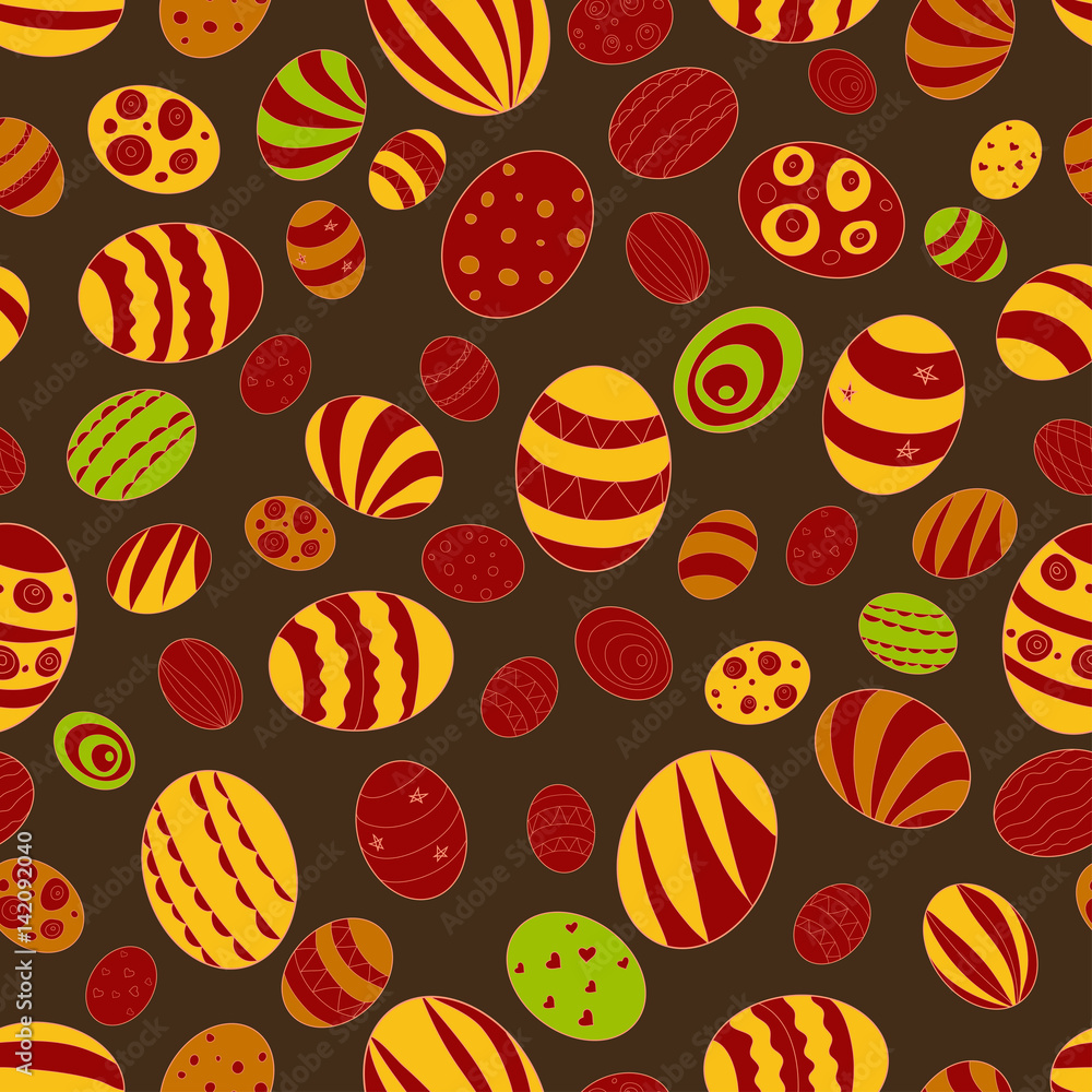 Illustration for the holiday of Easter. Pattern with the image of Easter eggs on a background of gray-brown color Illustration for the holiday of Easter. Pattern with the image of Easter eggs on a background of gray-brown color
