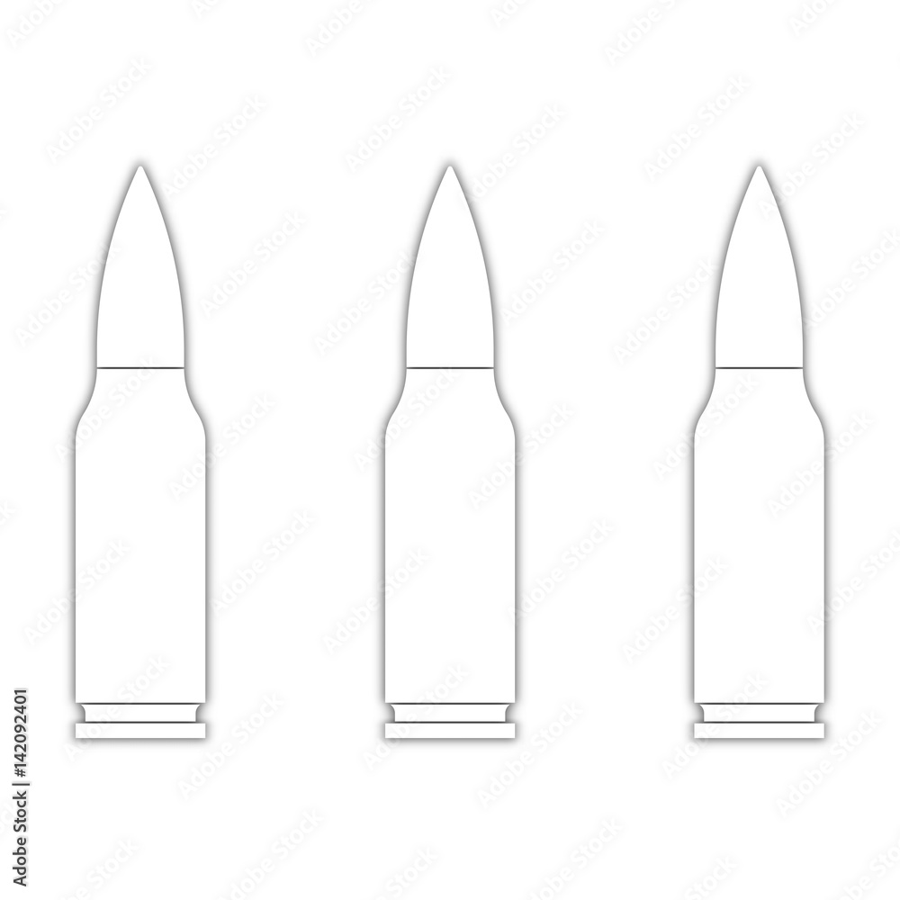 three cartridge from machine. bullet with a shadow. white background. vector illustration. three cartridge from machine. bullet with a shadow. white background. vector illustration.