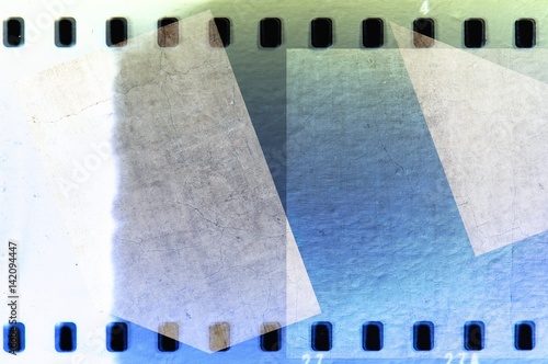 Vintage blue and gray film strip frame. Plaster textured.