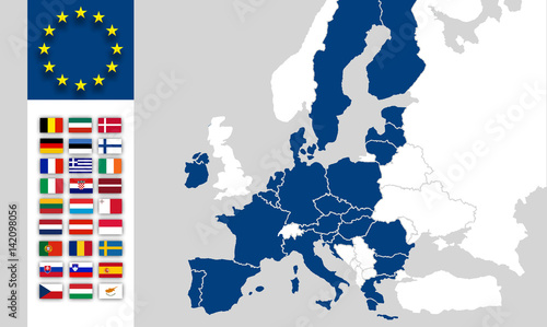 EU Karte Europa Eurasien - EU-Länder / Mitgliedsstaaten - Brexit UK  nach Austritt - EU-Flaggen	 photo