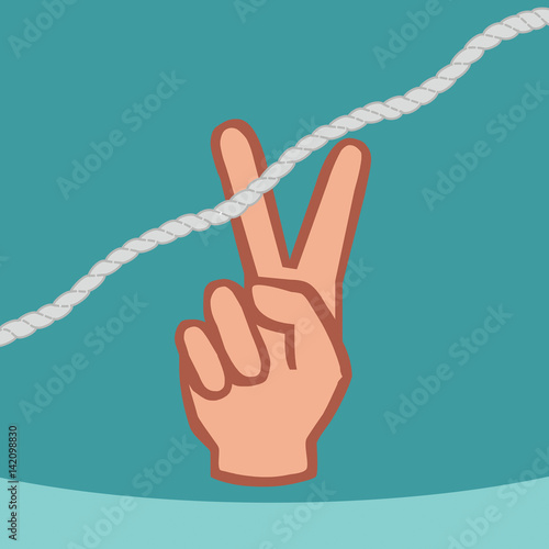 Hand symbol of peace that cuts a rope