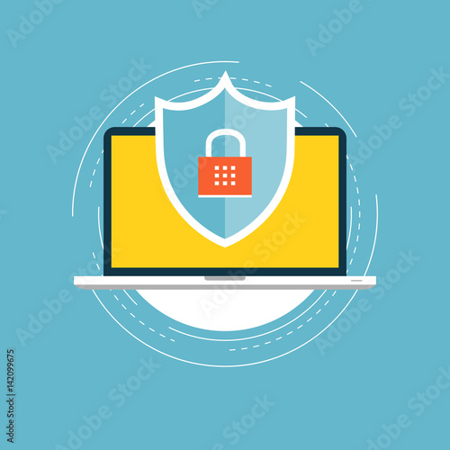 Online security flat vector illustration design. Secured information, data privacy and padlock protection. Icon design for web banners and apps