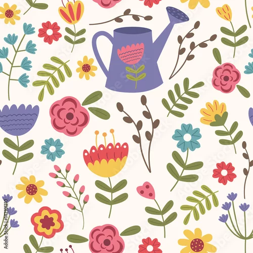 Fototapeta bezszwowy deseniowy kwiecisty - wektorowa ilustracja, eps