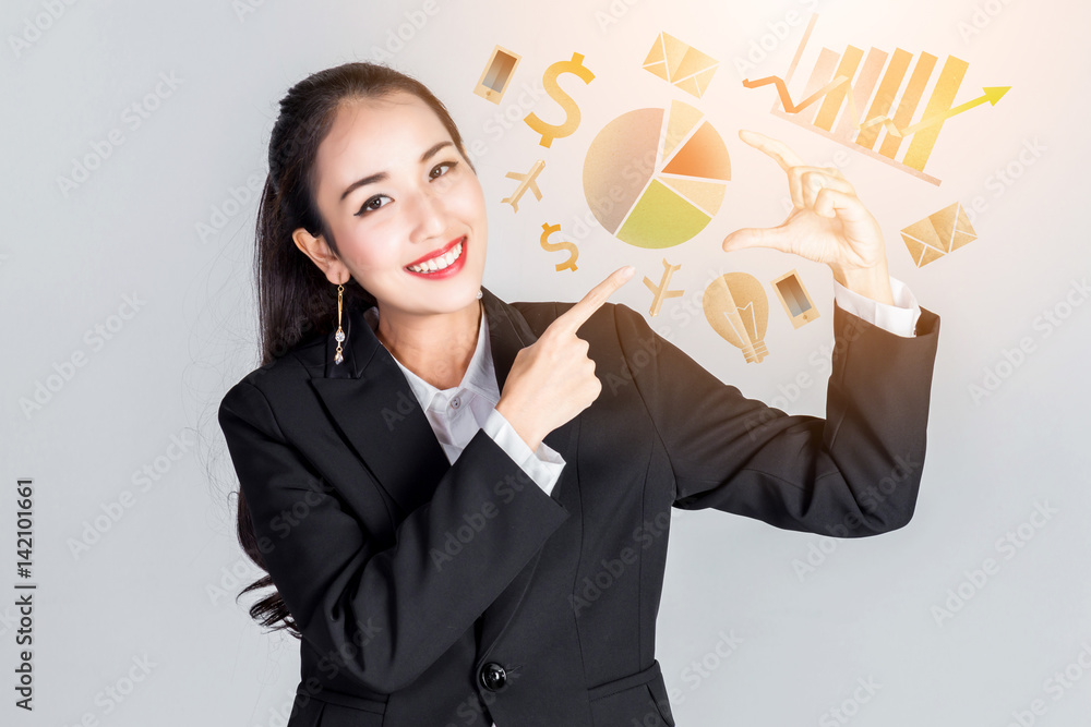 asian business woman smile and show vision business ideas concept asian business woman smile and show vision business ideas concept