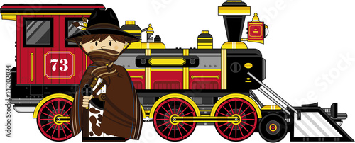 Cartoon Wild West Cowboy and Train