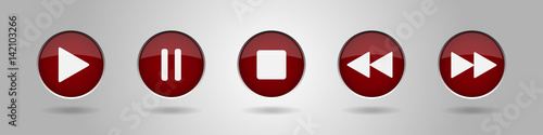 burgundy music control buttons set,gray background