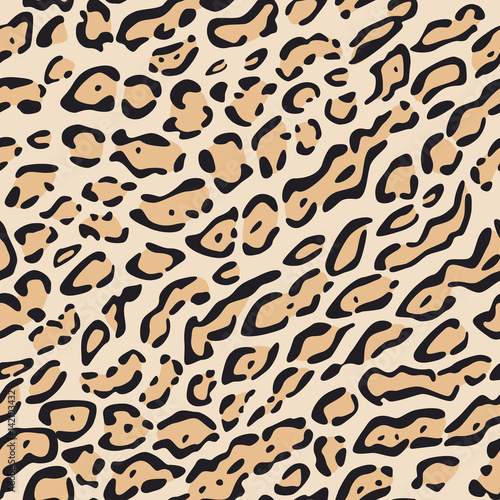 Seamless pattern. Imitation of skin of ocelot, tiger cat. Black and brown spots on beige background.