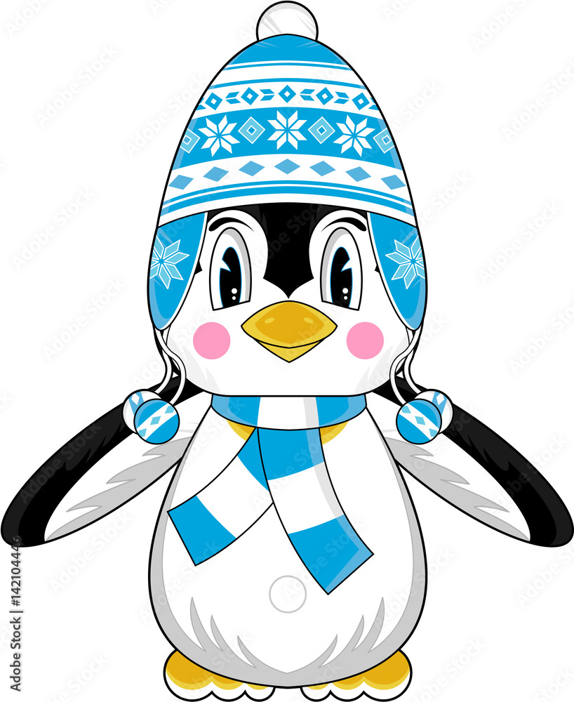 Cute Cartoon Wooly Hat Penguin Stock Vector | Adobe Stock