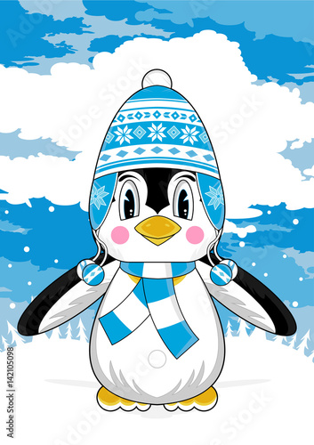Cute Cartoon Wooly Hat Penguin