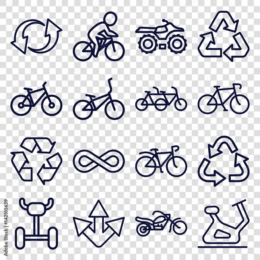 Set of 16 cycle outline icons Set of 16 cycle outline icons