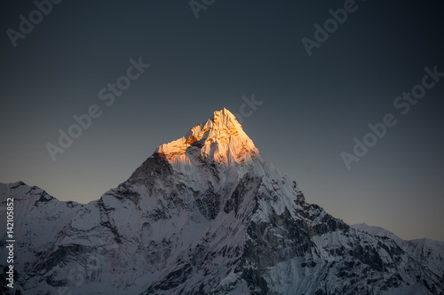 Amadablam peak at sunset in Khumbu valley in Nepal, Himalayas photo