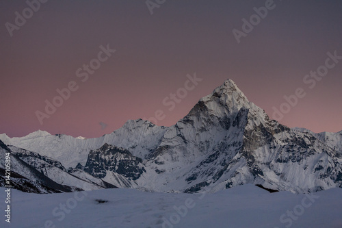 Amadablam peak at sunset in Khumbu valley in Nepal, Himalayas